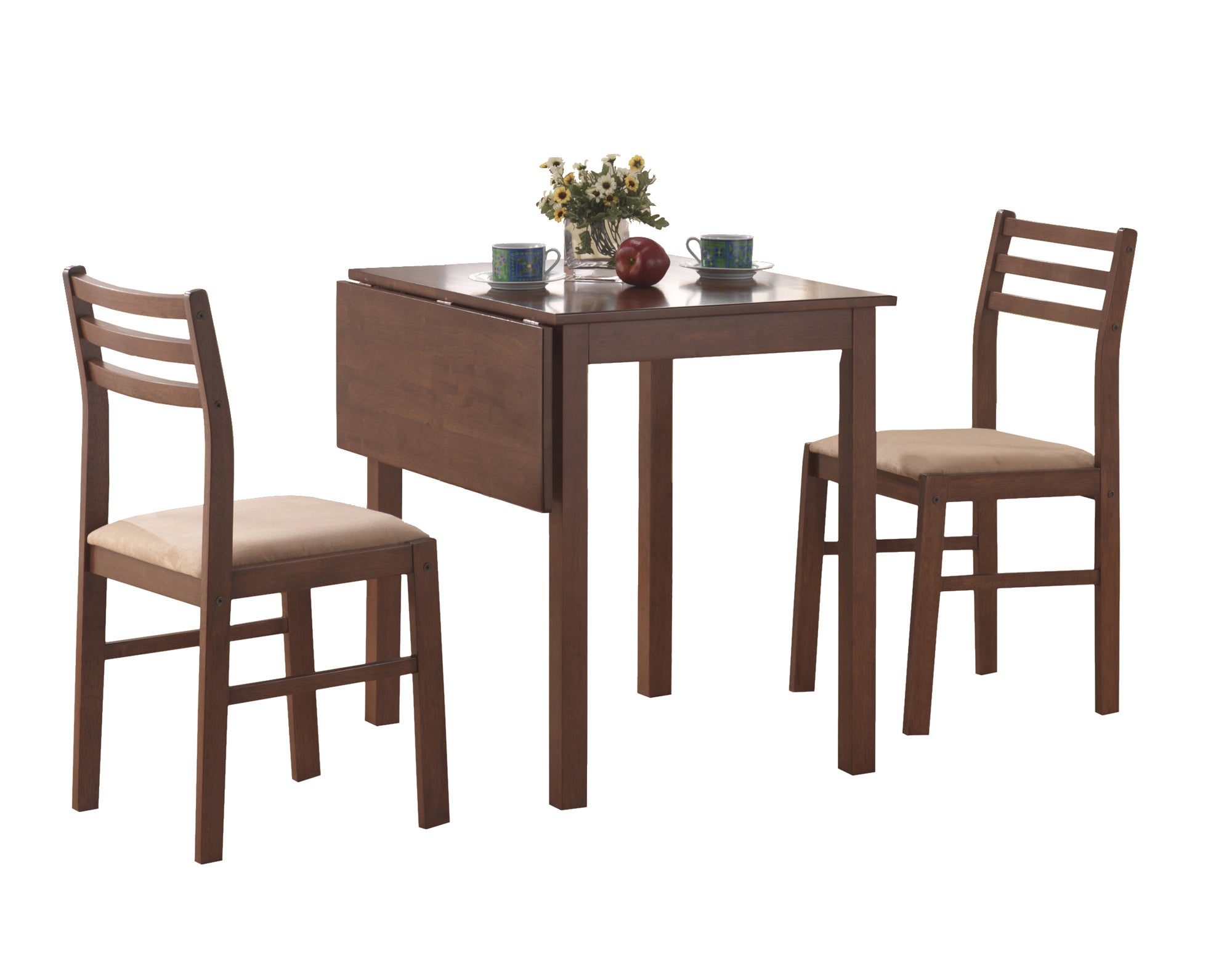 Valner Wooden Drop Leaf Dining Table With 2 Chairs (Walnut - 3 Pcs Set)