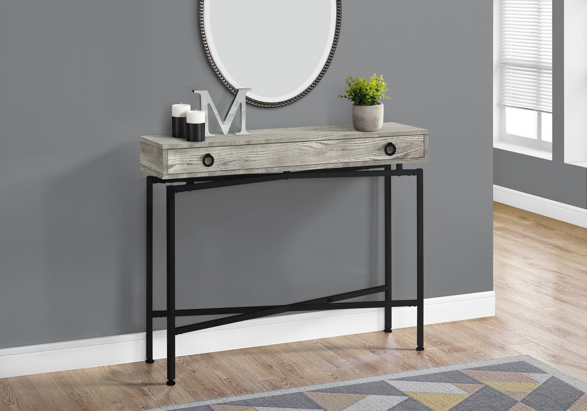Accent Table - 42"L / Grey Reclaimed Wood / Black Console