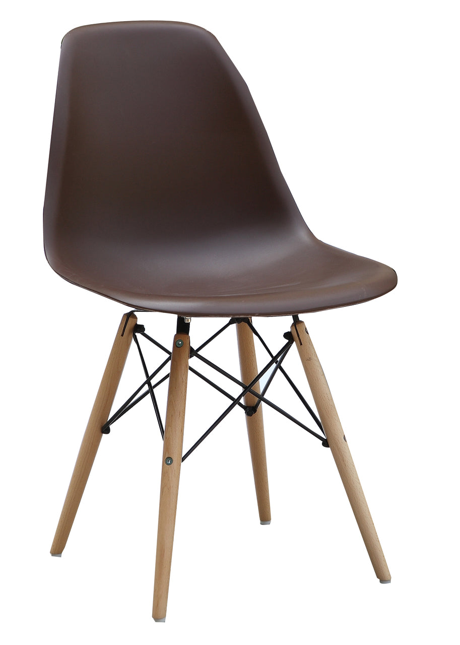 ViscoLogic Prague Eames Style High Back Molded Plastic Side Eiffel Dining Chair with Natural Wood Legs (Set of 2)
