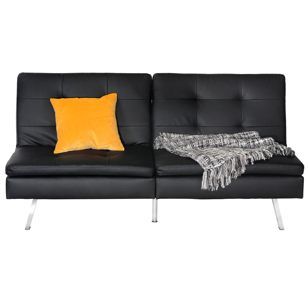 ViscoLogic Megan Leatherette Sectional Futon Sofa or Ottoman or Reversible Chaise (Black)