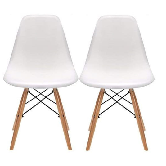 ViscoLogic Prague Eames Style High Back Molded Plastic Side Eiffel Dining Chair with Natural Wood Legs (Set of 2)