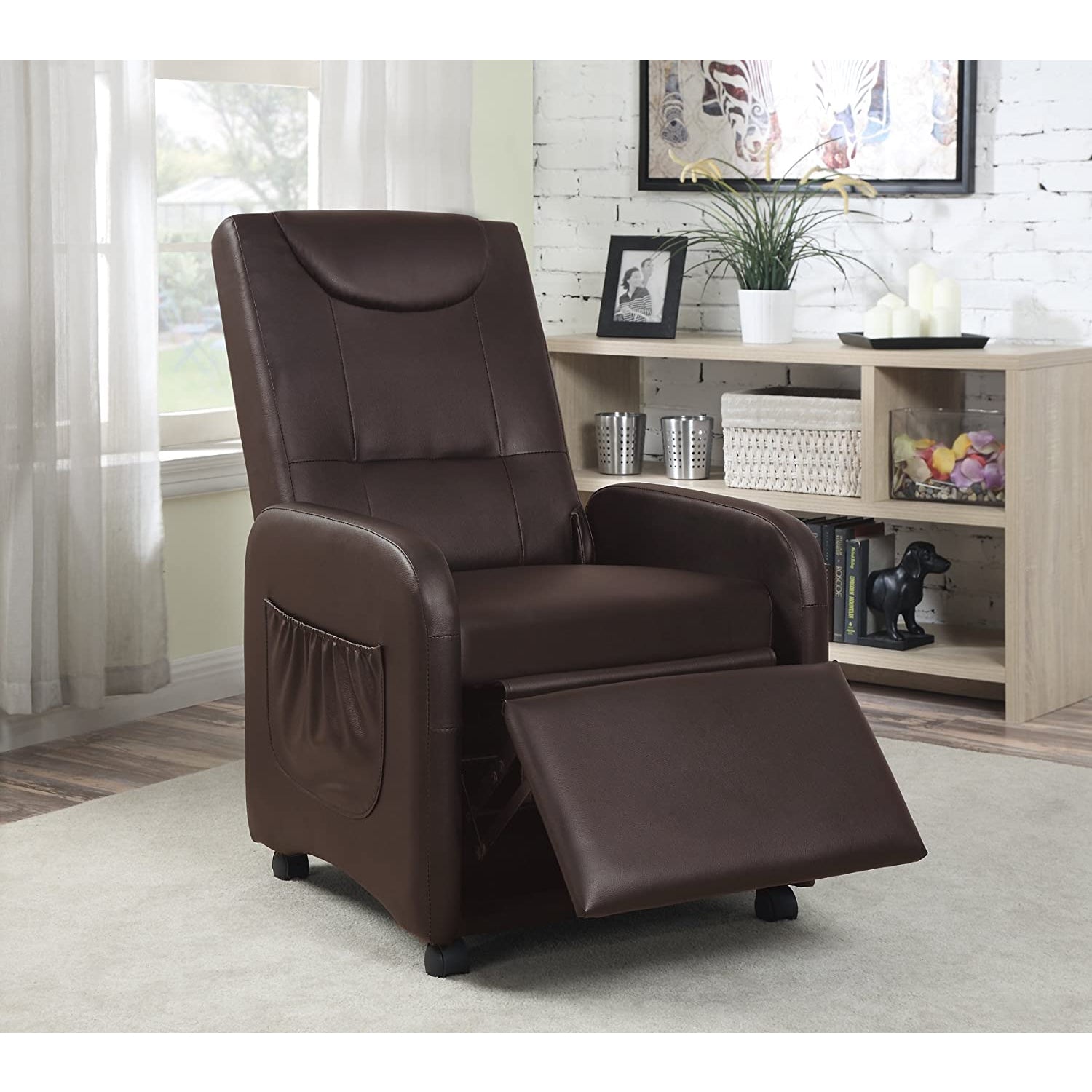 ViscoLogic Folding Gaming Faux Leather Manual Reclining Living Room Chaise Sofa Recliner Chair (Brown)…