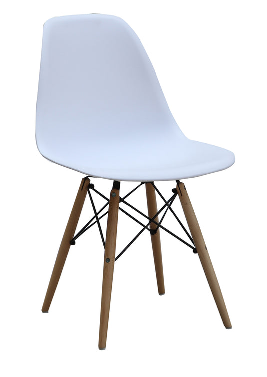 ViscoLogic Prague Eames Style High Back Molded Plastic Side Eiffel Dining Chair with Natural Wood Legs (Set of 2)