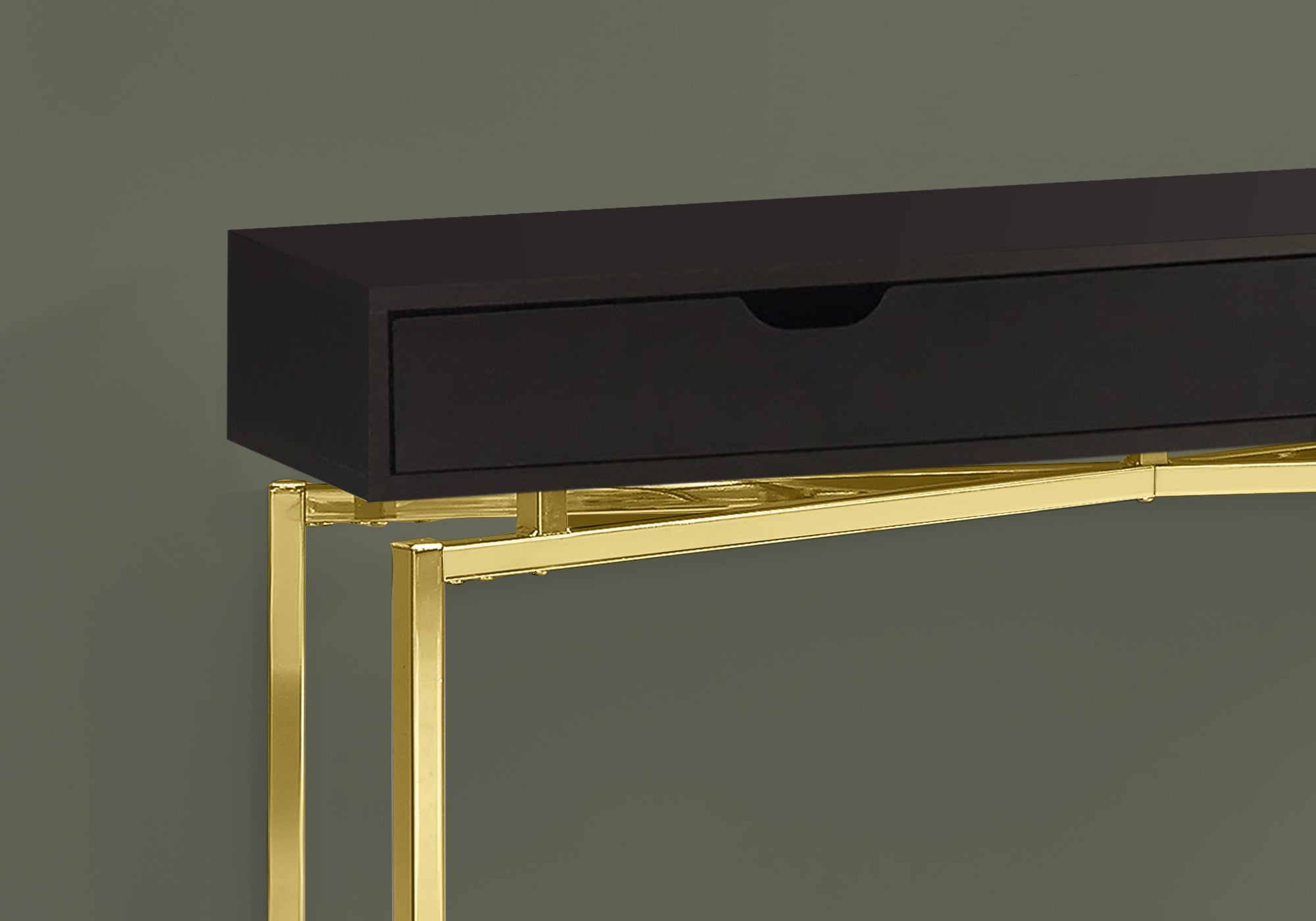 Accent Table - 42"L / Espresso / Gold Hall Console