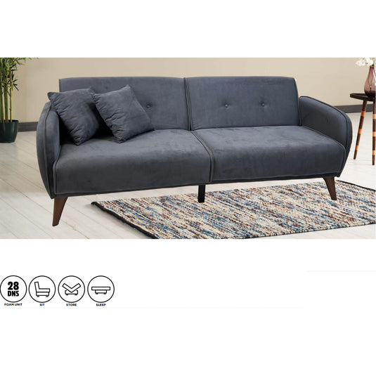 ViscoLogic SOFA2GO Velvet Convertible Sleeper Sofa/Sofa Bed 3-Seater(Grey)