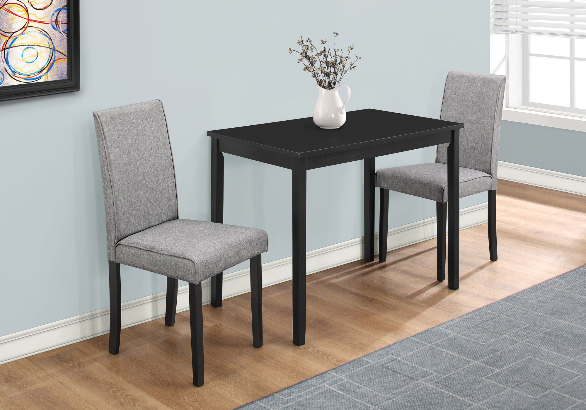 Adda Modern Home Wooden Dining Table With 2 Grey Linen Parson Chairs Set