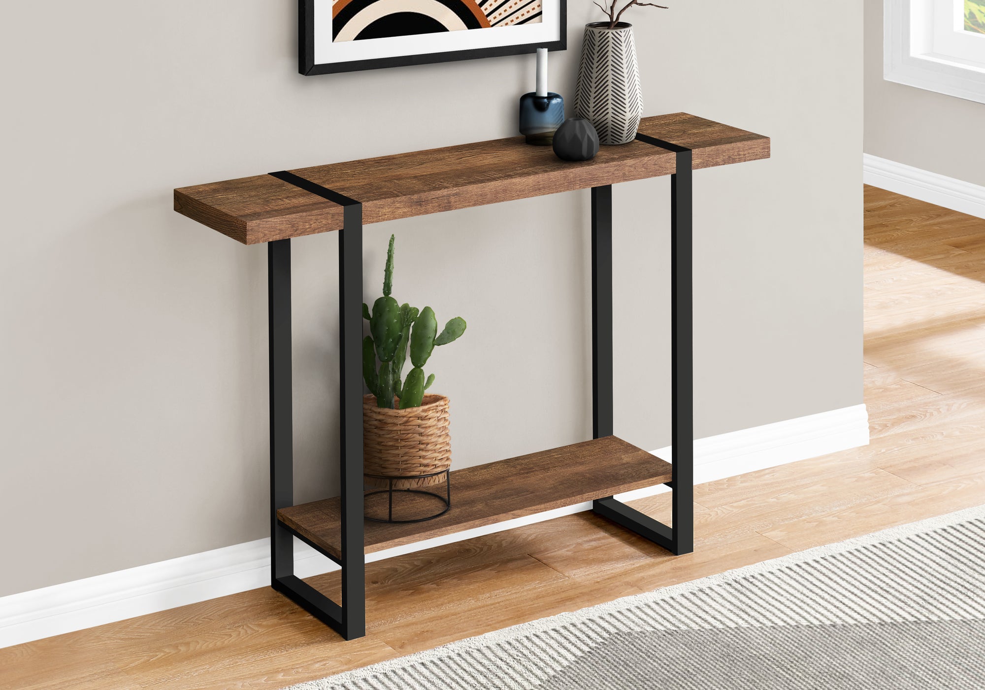 Accent Table - 48"L / Brown Reclaimed Wood-Look / Black