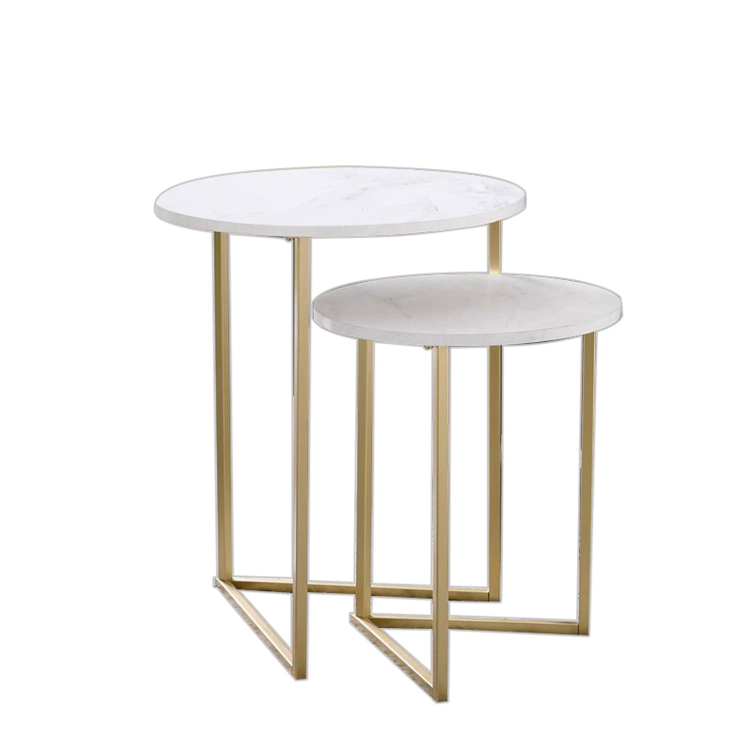 ViscoLogic V-Shaped Marble Top Nesting Coffee Tables, End Tables, Metal Frame Side Tables For Living Room, Bedrrom,Balcony (Golden Yellow)